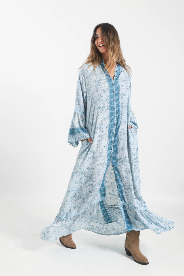 Vestido kimono celeste en seda fría