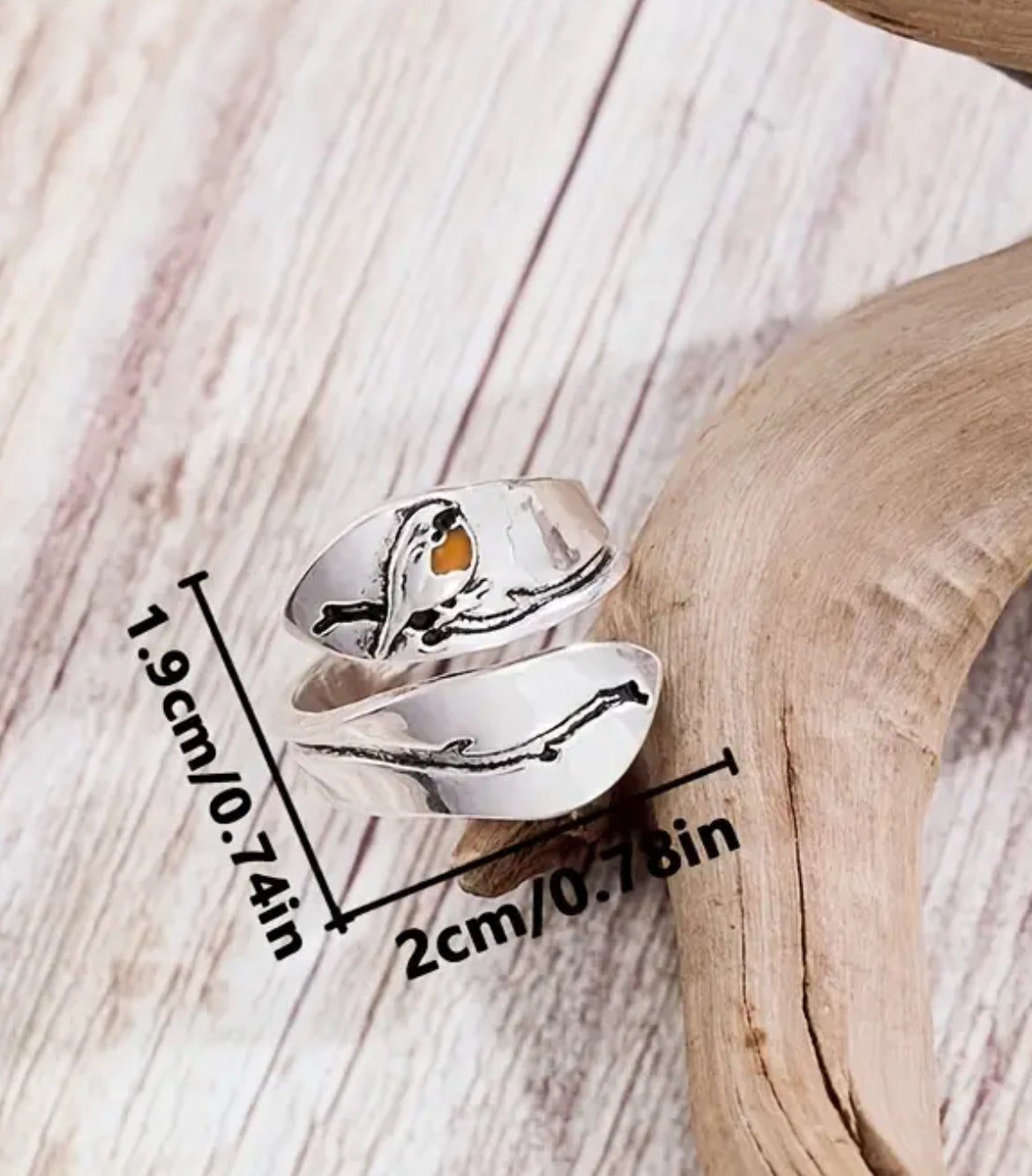 Anillo abierto en acero pajarito