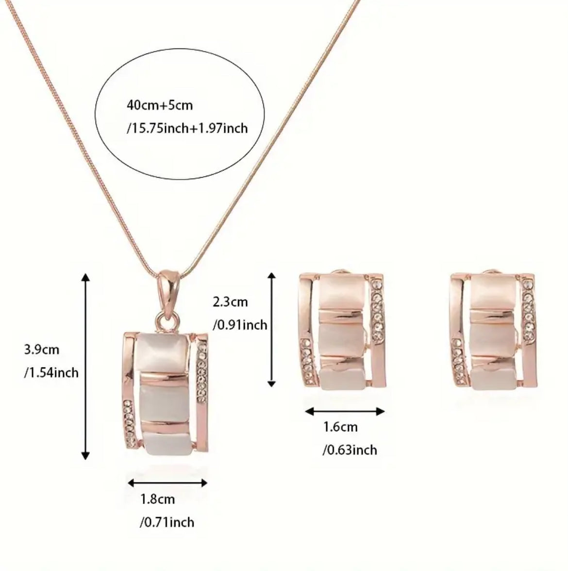 Conjunto cadena veneciana con dije más aros baño oro rosa