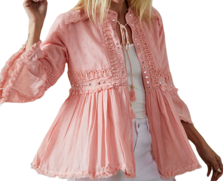 Chaqueta lienzo importado con apliques, un boho elegantísimo