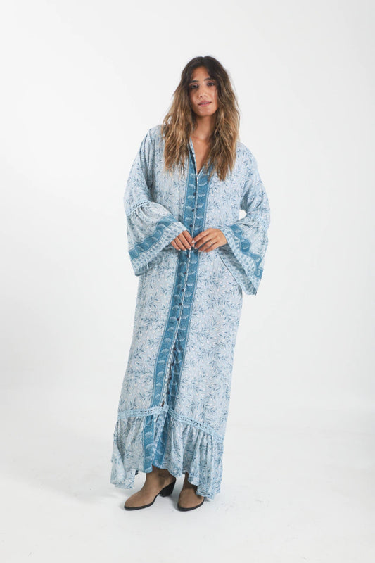 Vestido kimono celeste en seda fría