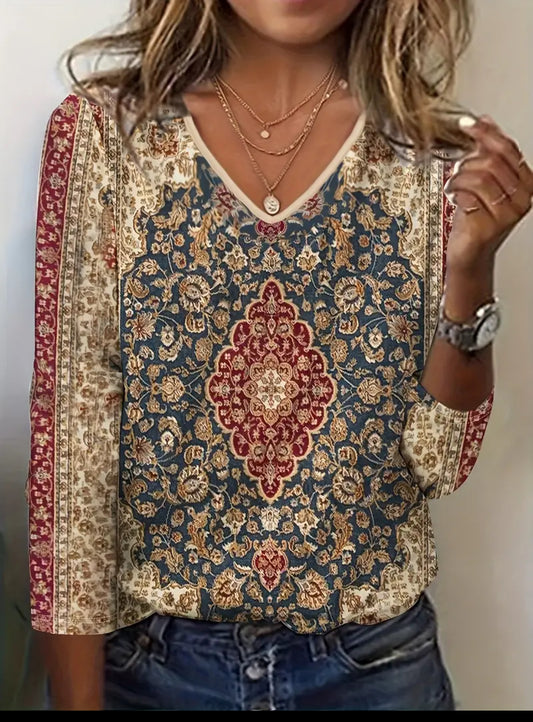 Remera elastizada estampado combinado